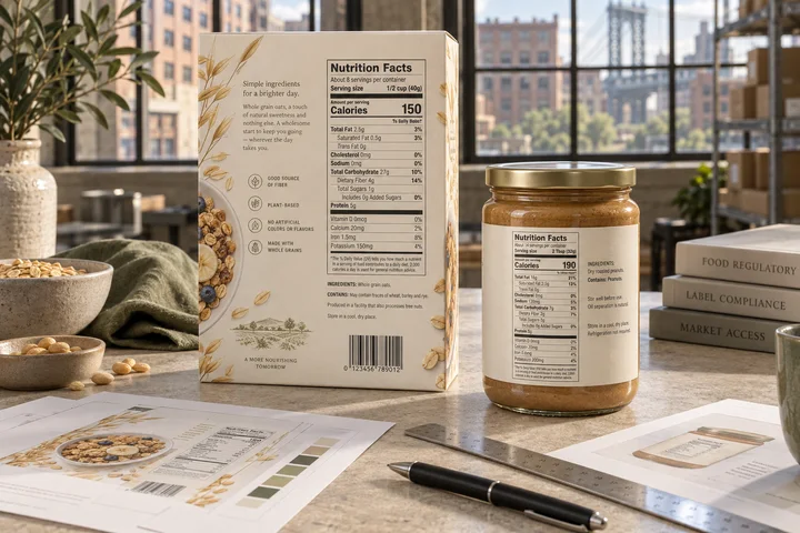 Food packaging with nutrition panels and label review documents for the US market